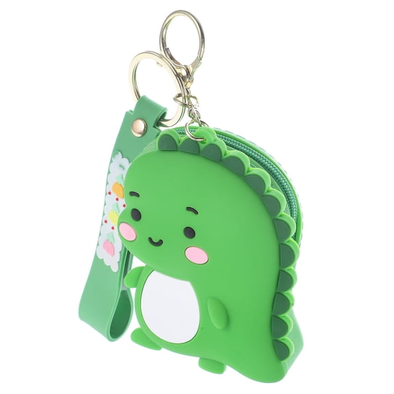 BESTYASH Green Dinosaur Silicone Keychain Small Wallet Zippered Purse Storage Pouch for Kids and Adults