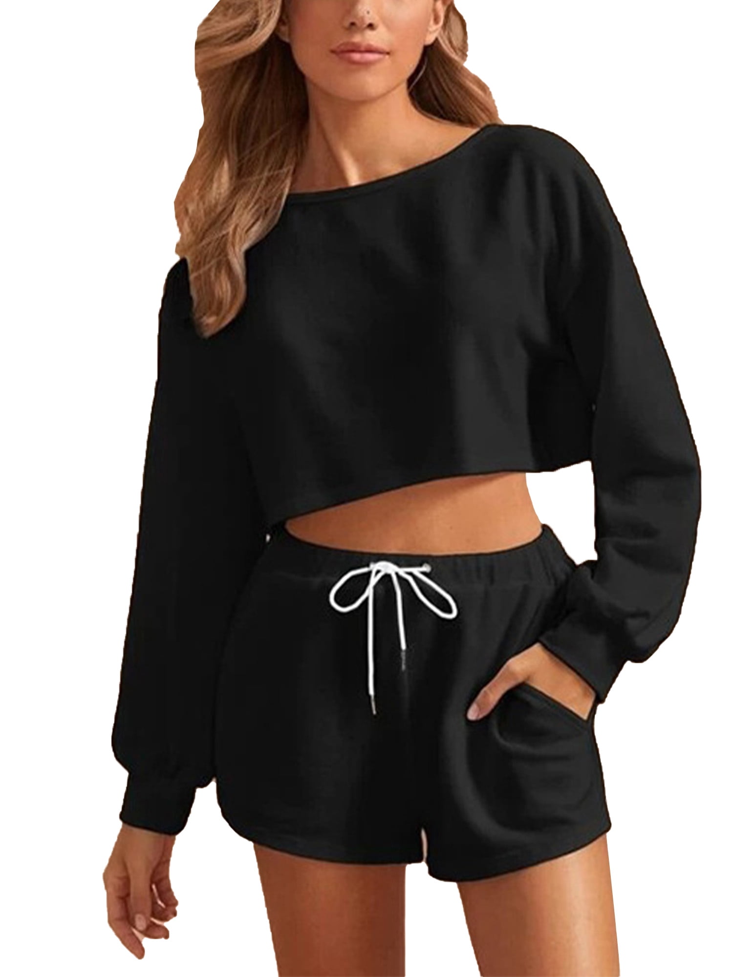 crop sweatshirt and sweatpants set