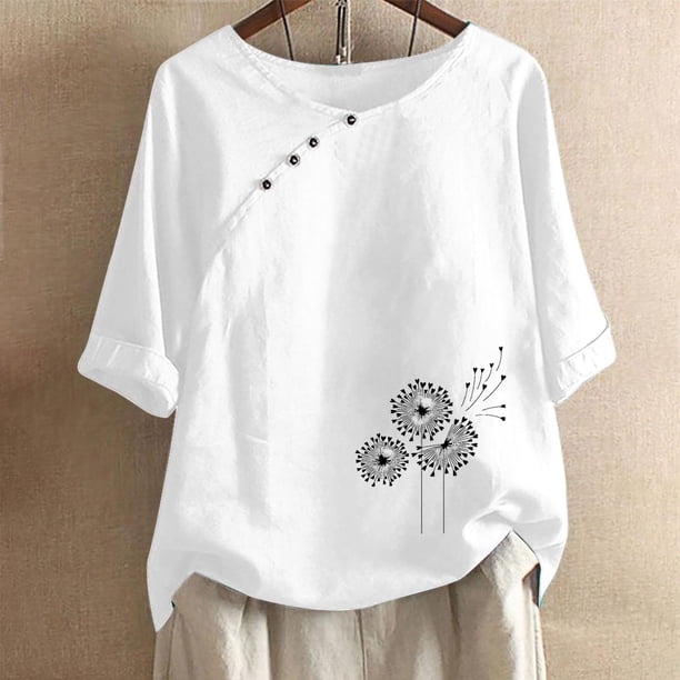 Fiudx Camisas de Mujer Camiseta Estampada para Mujer Blusa de Manga Corta Tops Casuales con Cuello Redondo