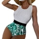 thumbnail image 1 of Traje de baño de una pieza sin espalda a rayas de cuello redondo para mujer - Talla XL, 1 of 5