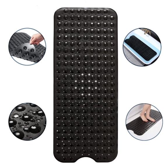 Tripumer Bath Tub Shower Mat 40 x 16 inch Non Slip Bath Tub Mats Shower Mats Extra Large Bathtub Mats with Drain Holes and Suction Cups Black