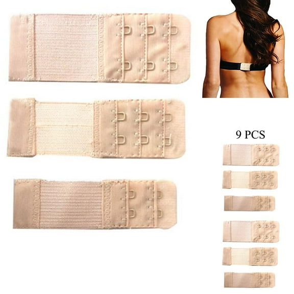 9pc Women’s Bra Extender Set 2 & 3 Hook Beige Elastic Strap Extensions Comfort