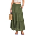 thumbnail image 4 of Women's Linen High Waisted Maxi Tiered Skirt Elastic Waist Flowy A-Line Long Skirt Breathable Lightweight Solid Boho Style Summer Vacation Beach Daily Wear, 4 of 9