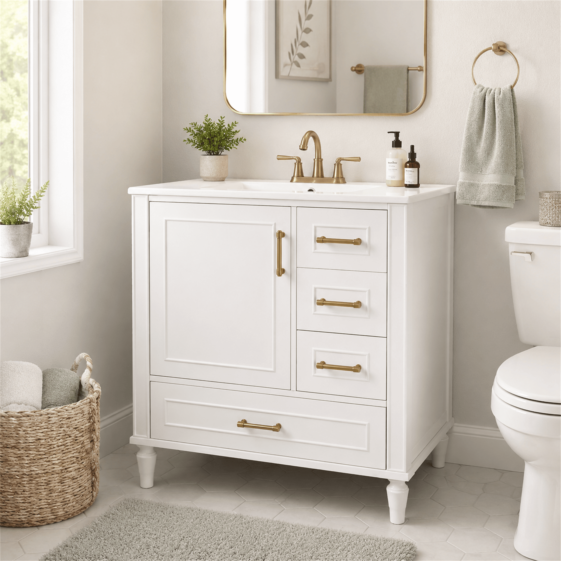 Homy Casa 30" Freestanding Bathroom Vanity with Ceramic Sink and Storage Cabinet White