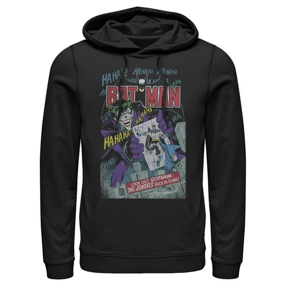 Men's Batman Joker Vintage Card  Pull Over Hoodie Black 3X Large