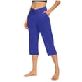 thumbnail image 3 of QATAINLAV Yoga Capris with Pockets for Women Crossover Athletic Workout Capri Sweatpants Solid Casual Straight Leg Cropped Leggings Blue L Gifts for Mom, 3 of 7