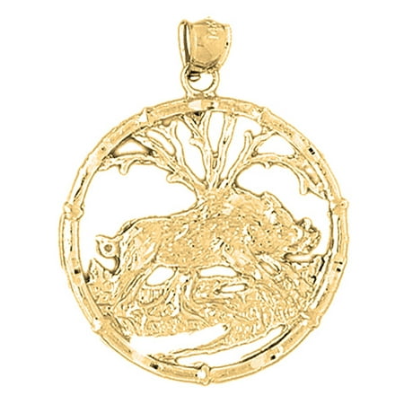 18K Yellow Gold Chinese Zodiacs - Boar Pendant - 38 mm