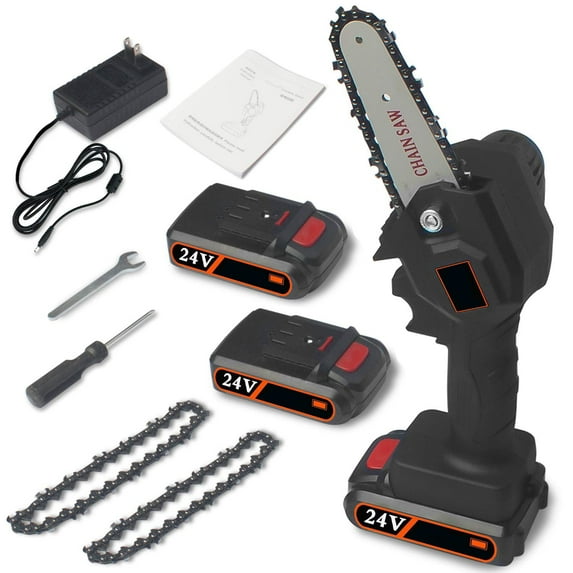 Asotony Mini Cordless Garden Chainsaw Cutting 2 Battery Black chain length 4"