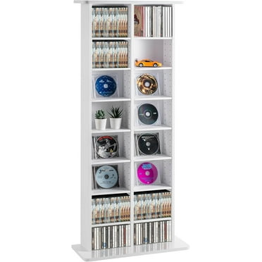 Media Storage Cabinet, 8-Layer DVD Shelf, Adjustable CD Shelves 16 Compartments, Protects