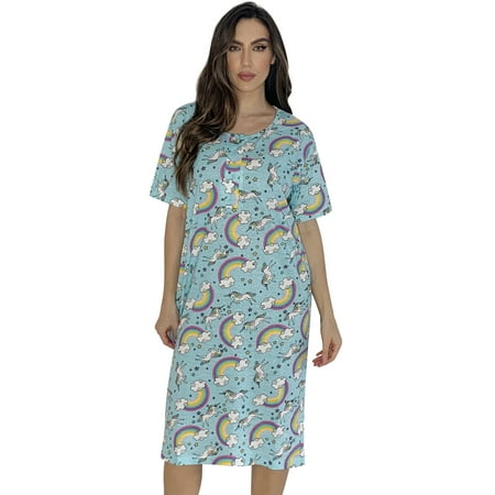 

Just Love Short Sleeve Nightgown Sleep Dress for Women Sleepwear (Blue - Unicorns and Rainbows Large)
