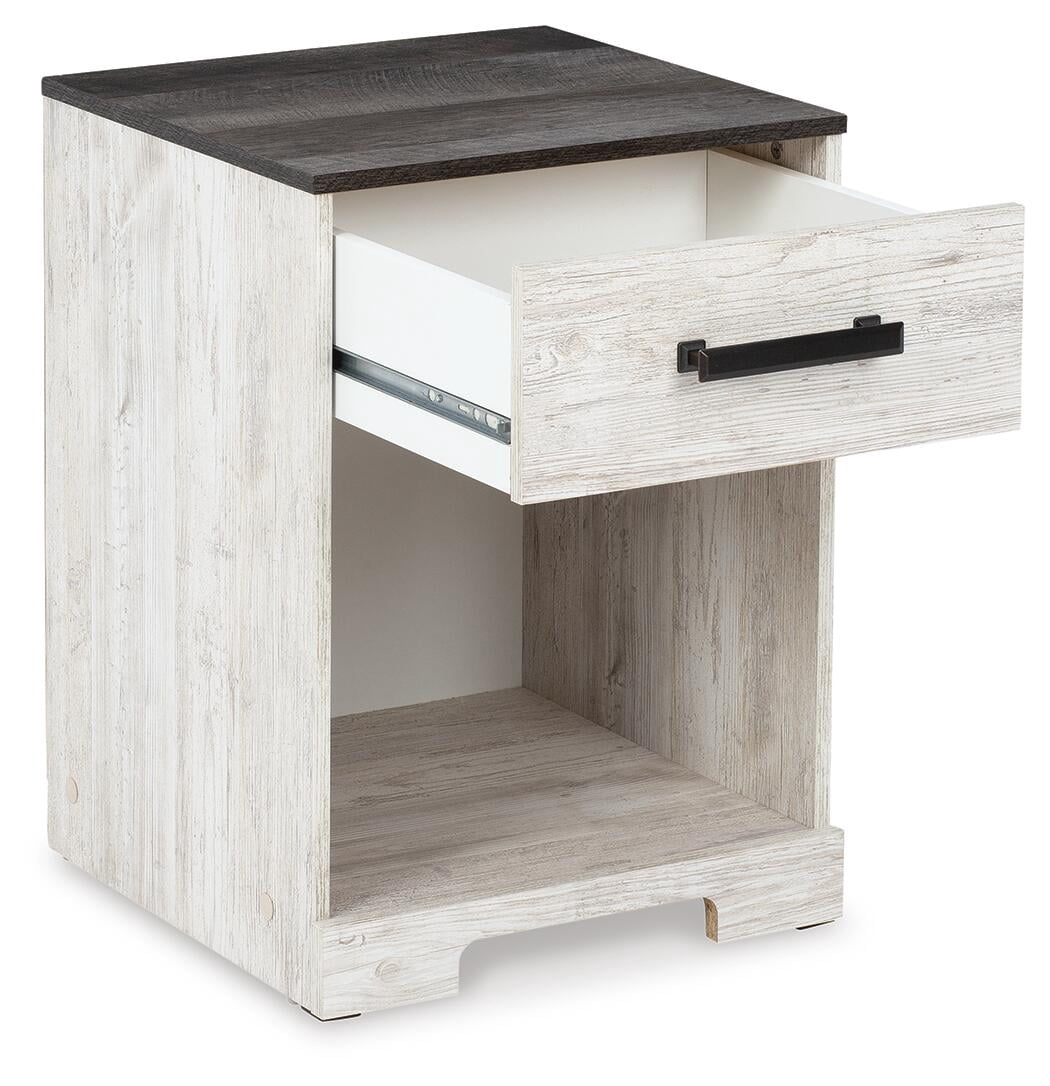 Signature Design by Ashley Shawburn One Drawer Night Stand, White/Dark Charcoal Gray