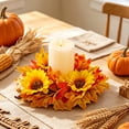 thumbnail image 6 of Aurorax Fall Candle Holders,Fall Candle Ring Wreath with Maple Leaves Sunflower Rustic Thanksgiving Harvest Decor Table Centerpiece Yellow, 6 of 9