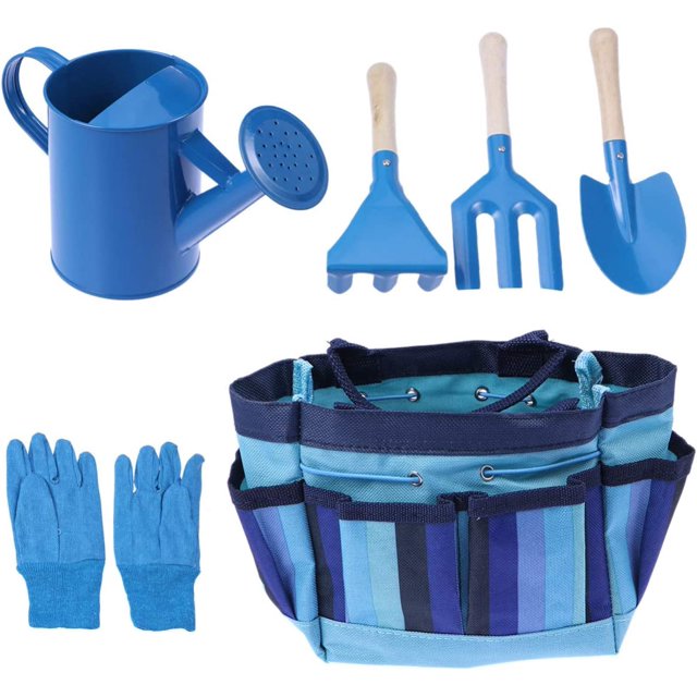 Un juego de 6 herramientas de jardinería infantil - con bolsas robustas, aspersores, guantes, palas, herramientas de jardinería infantil. azul Zefei Wu 9024735021254