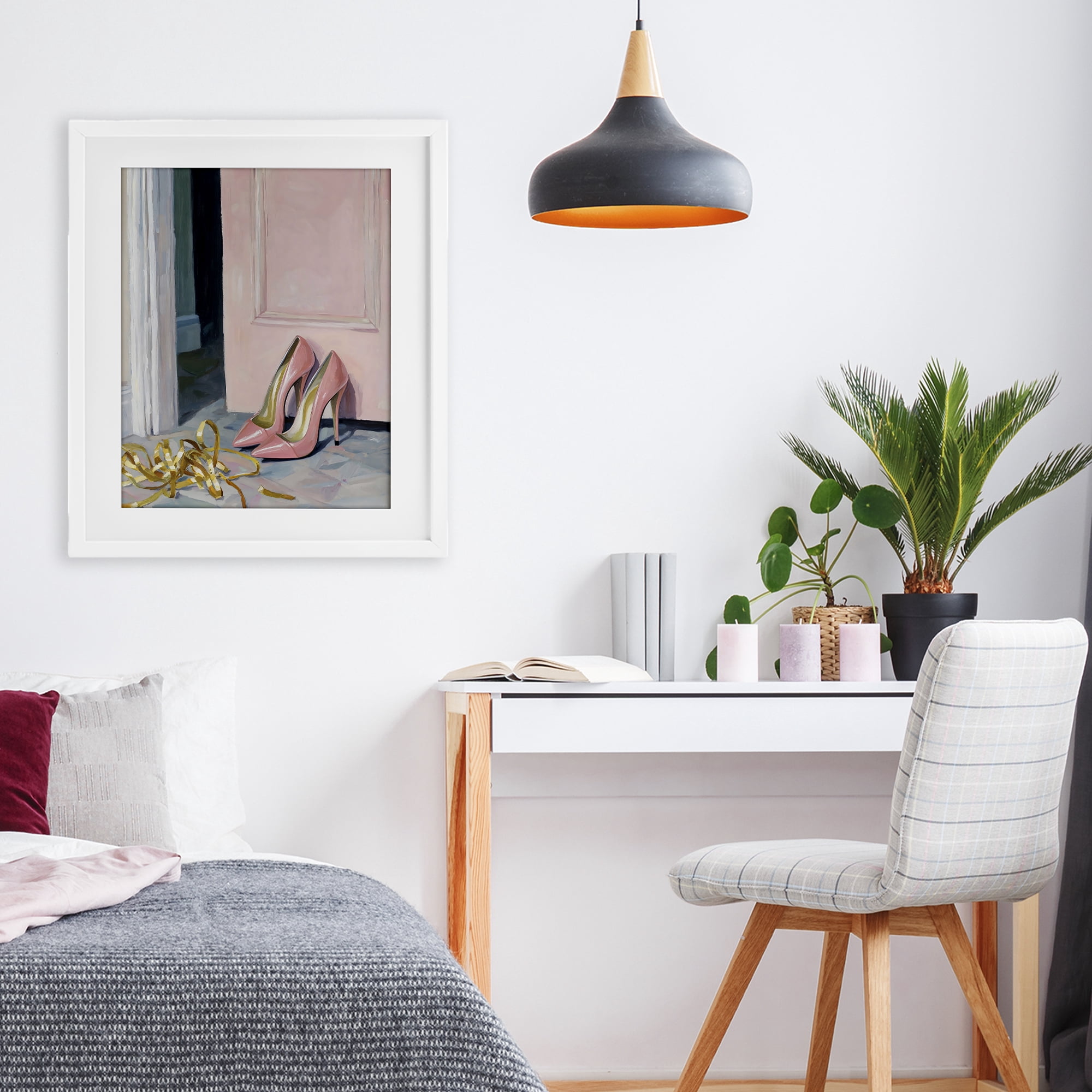 Stupell Industries Pink High Heels & Tinsel White Framed Print Under Glass, design by The Prints Vibe