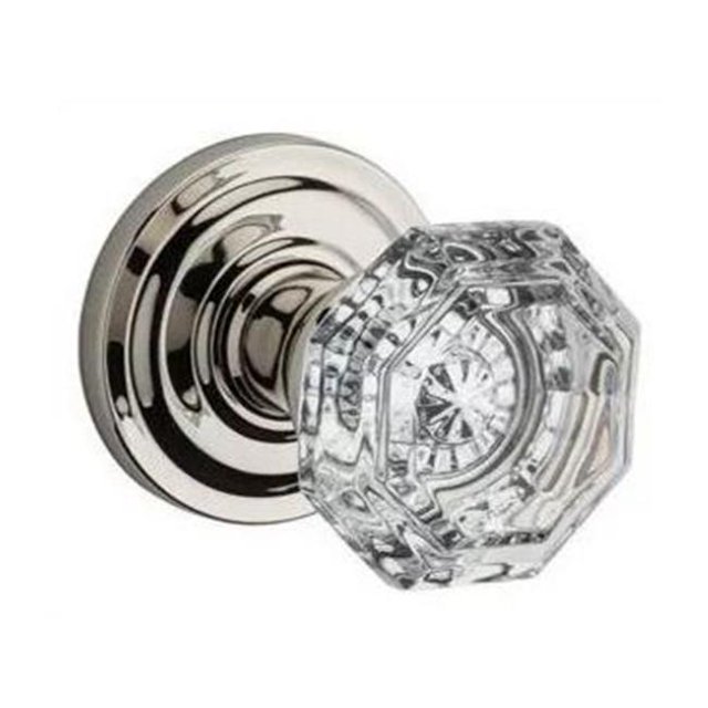 Crystal Passage Door Knob Set with Traditional Round Trim, Polished Nickel