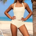 thumbnail image 4 of Hfnxid Tankini Swimsuit for Women Two Piece Padded Halter Swim Top with High Waisted Shorts Fashion Solid Bikini Swimsuit Soft Breathable Bottom Bathing Suits Khaki L, 4 of 7