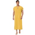 thumbnail image 1 of Camisón de manga corta para hombre, de algodón, con escote en V y abertura lateral, vestido largo Amarillo L, 1 of 5