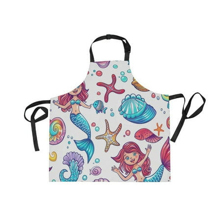 

JSTEL Mermaid Shell Starfish Apron with 2 Pockets for Women Men Adjustable Garden Bib