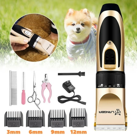 LANGBA 11PCS 5-Speed Professional Quiet Mute Cordless Grooming Kit Rechargeable Pet Dog Cat Clipper Hair Electric Scissors Shaver Titanium Stainless Steel Cutting (Best Cat Grooming Clippers)