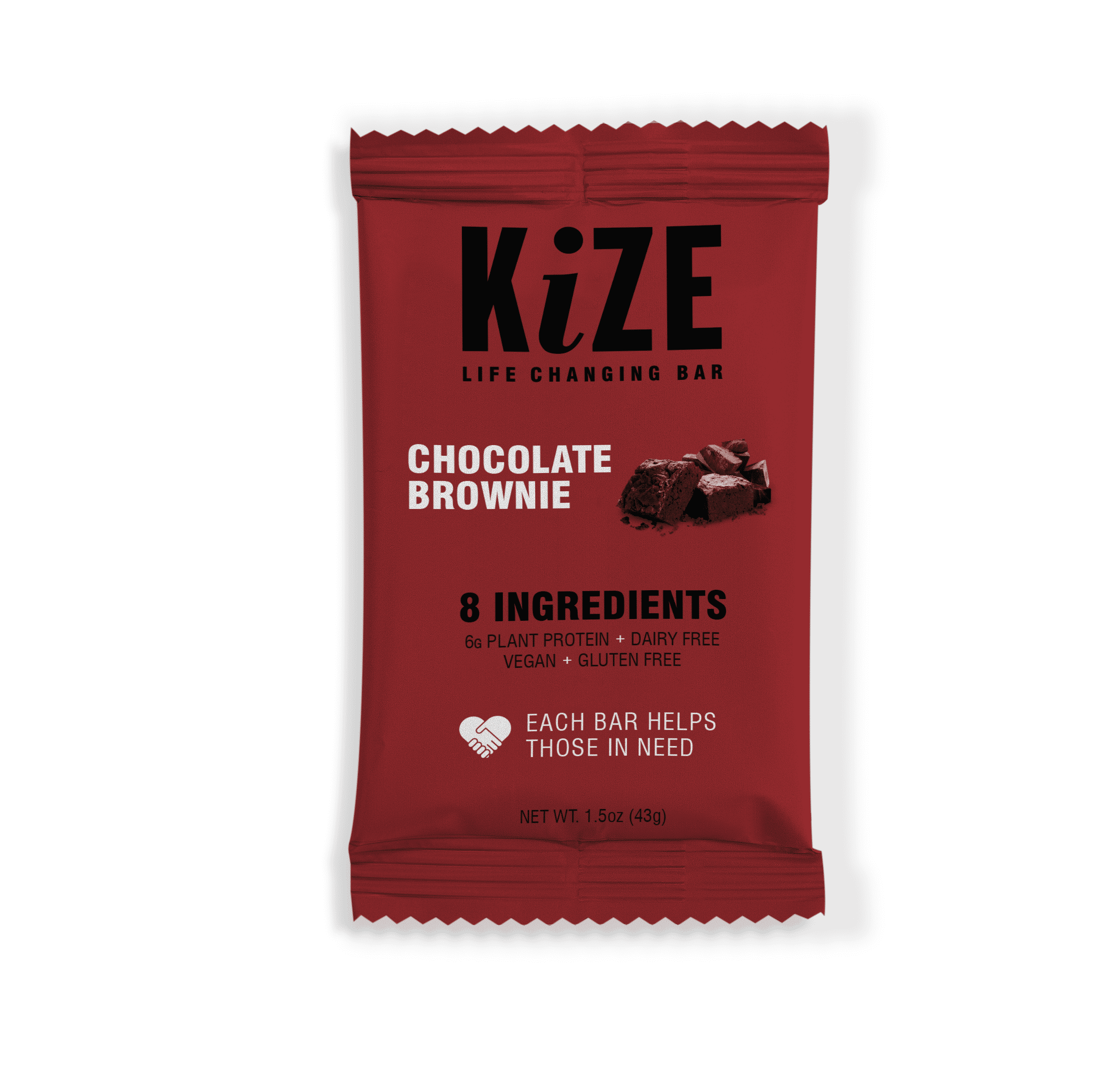 KiZE Life Changing Bar, Chocolate Brownie, Protein Bar, Vegan, 1.5oz Bar (10pk)