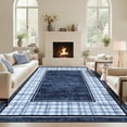 thumbnail image 5 of Assaile 10 x 13 ft Polyester Wool Spinning Blue Rectangular Hallway Bathroom Entryway Kitchen Office Foldable Grid Printed Modern Washable Area Rug, 5 of 8