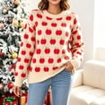 thumbnail image 6 of Smupbvky Cute Sweater Women Fruit Print Knit Tops Long Sleeve Casual Fall Crew Neck Pullover with Ribbed Trim (S, Beige), 6 of 9