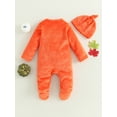 thumbnail image 2 of ZAXARRA Infant Baby Halloween Rompers Pumpkin Pattern Long Sleeve Footed Jumpsuit and Hat for Newborn Cute Clothes, 2 of 6