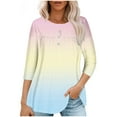 thumbnail image 1 of RXIRUCGD T-shirt Imprimé Décontracté d'Été pour Femmes Manches Trois-Quarts Col Rond Froncé Blouse, Bleu Clair, Taille : TG, 1 of 4