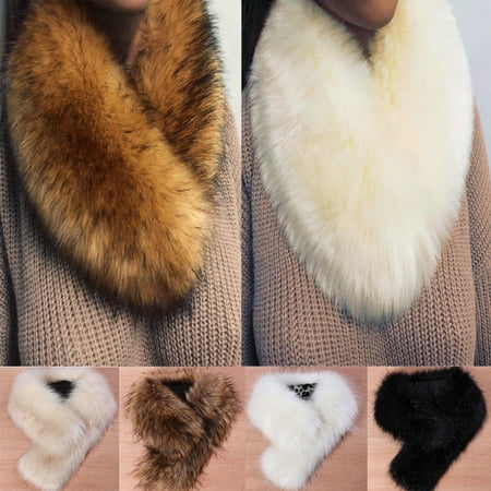 Fur Neck Scarf - Faux Fur Collar Scarf Fluffy Neck Warmer Shawl for Womens Clothes