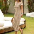 thumbnail image 4 of WENWU Women's 2024 Summer Short Sleeve Tshirt Dress Casual Crew Neck Beach Long Maxi Dresses Woman Tan Dress Women Summer Outfits, 4 of 9