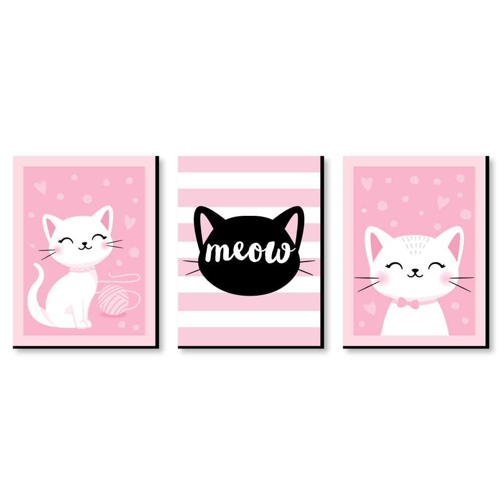 Big Dot of Happiness Purr-fect Kitty Cat - Kitten Meow Nursery Wall Art and Kids Room Decorations - Gift Ideas - 7.5 x 10 inches - Set of 3 Prints