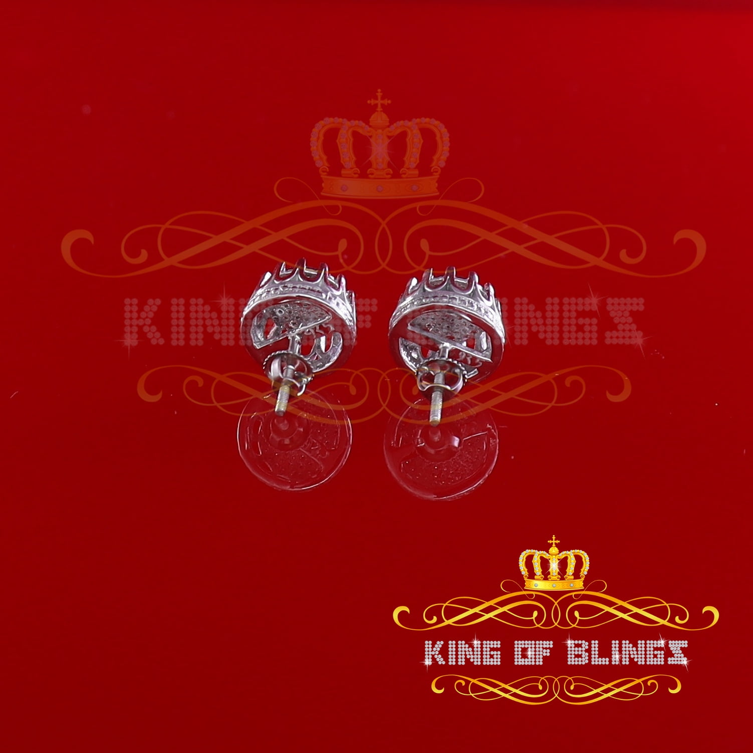 King of Bling's 925 Sterling Silver 0.33ct Diamond For Women's/ Men's White Stud Floral Earrings