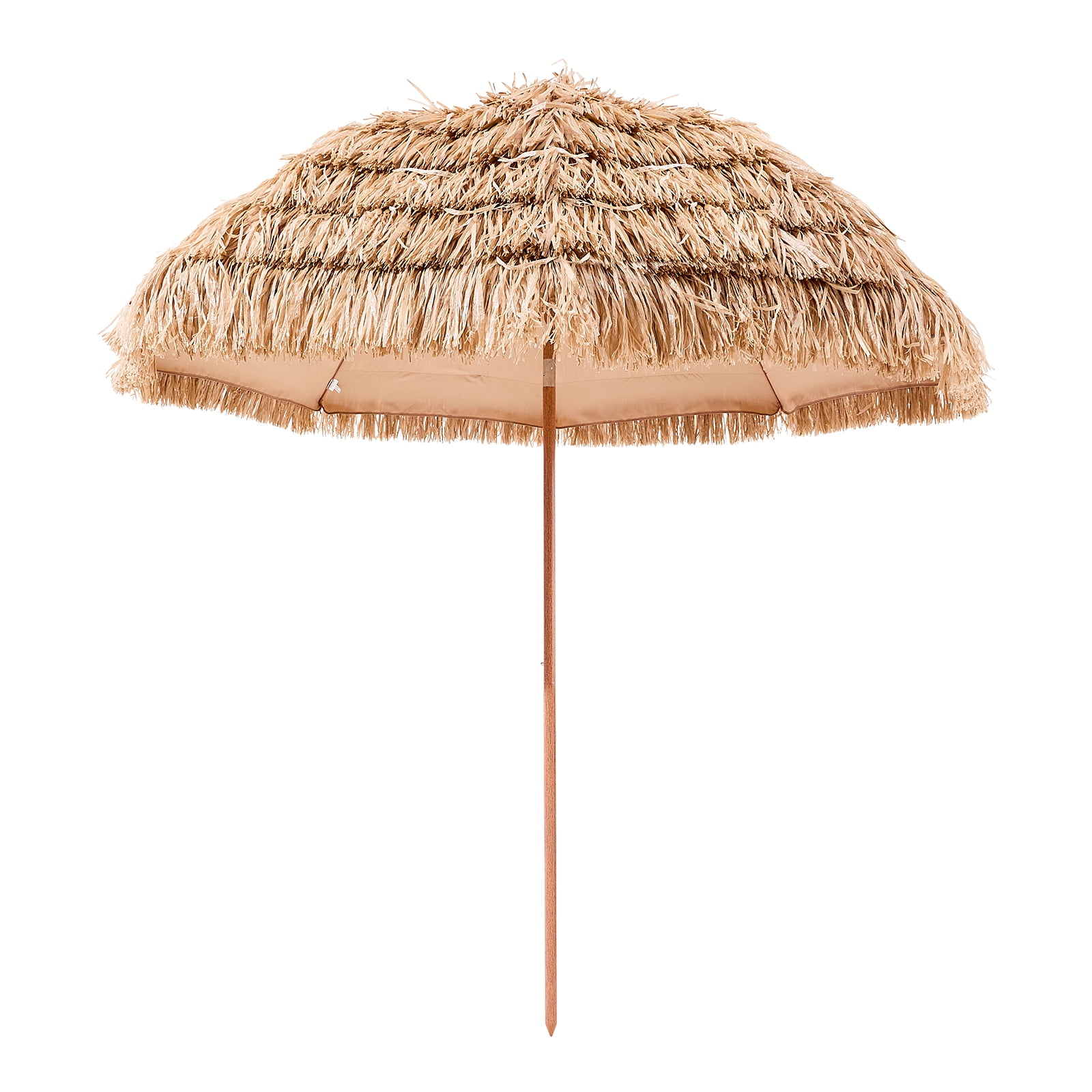 KFFKFF 8 ft Thatched Patio Umbrella with Tilt, Hawaiian Style Beach Parasol Featuring Durable PP Thatch and 8 Metal Ribs, Ideal for Beach, Patio, Poolside, Backyard, and Garden