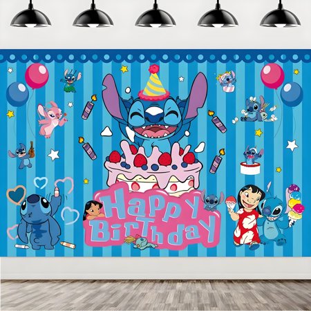 Stitch Party Decorations Birthday Party Supplies Banner Backdrop Boys and Girls Happy Birthday Backdrop