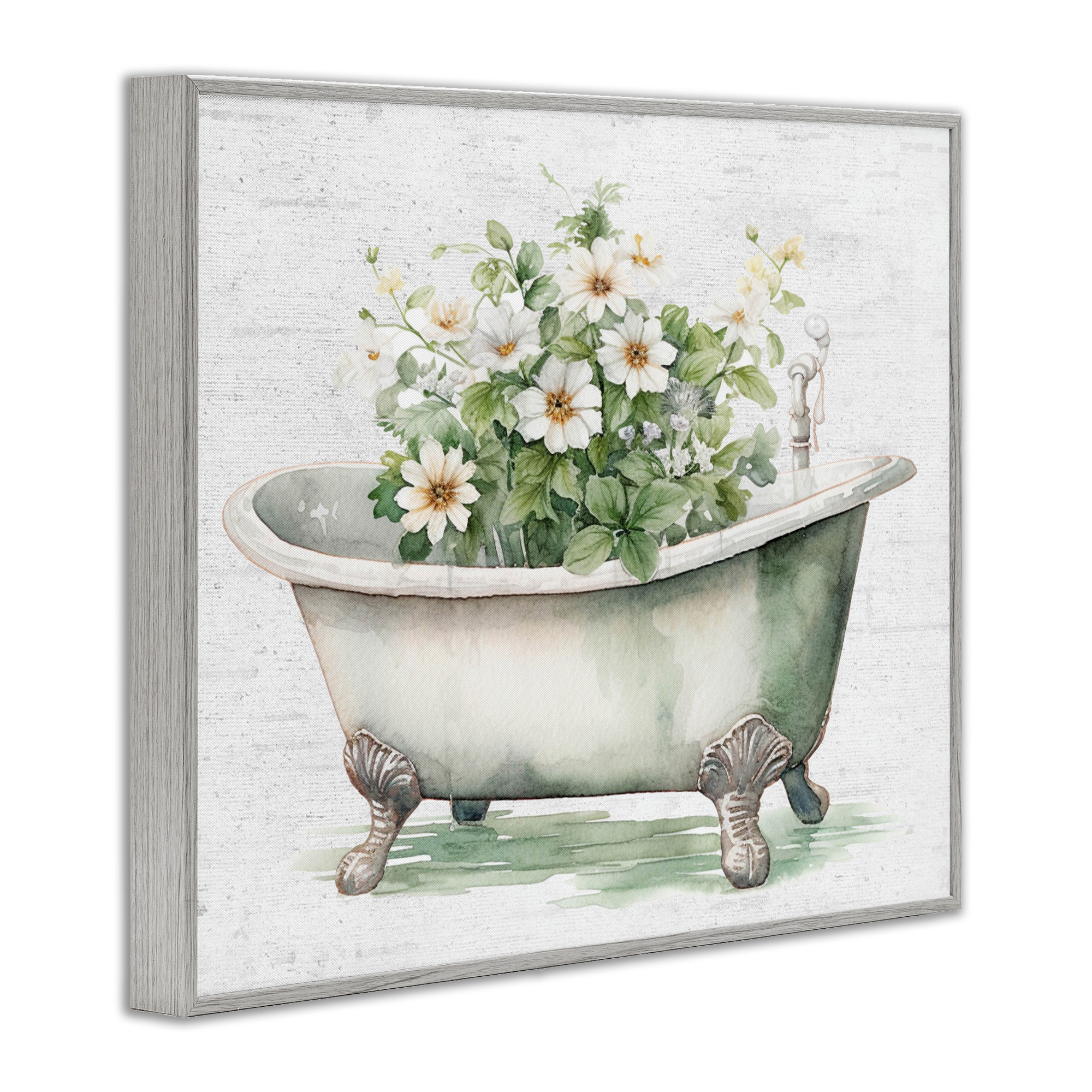 Boho Tub with Daisies Gray Framed Giclee Art, design by Lettered and Lined