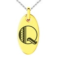 thumbnail image 1 of Stainless Steel Letter Q Initial Metro Retro Monogram Engraved Small Oval Charm Pendant Necklace, 1 of 1