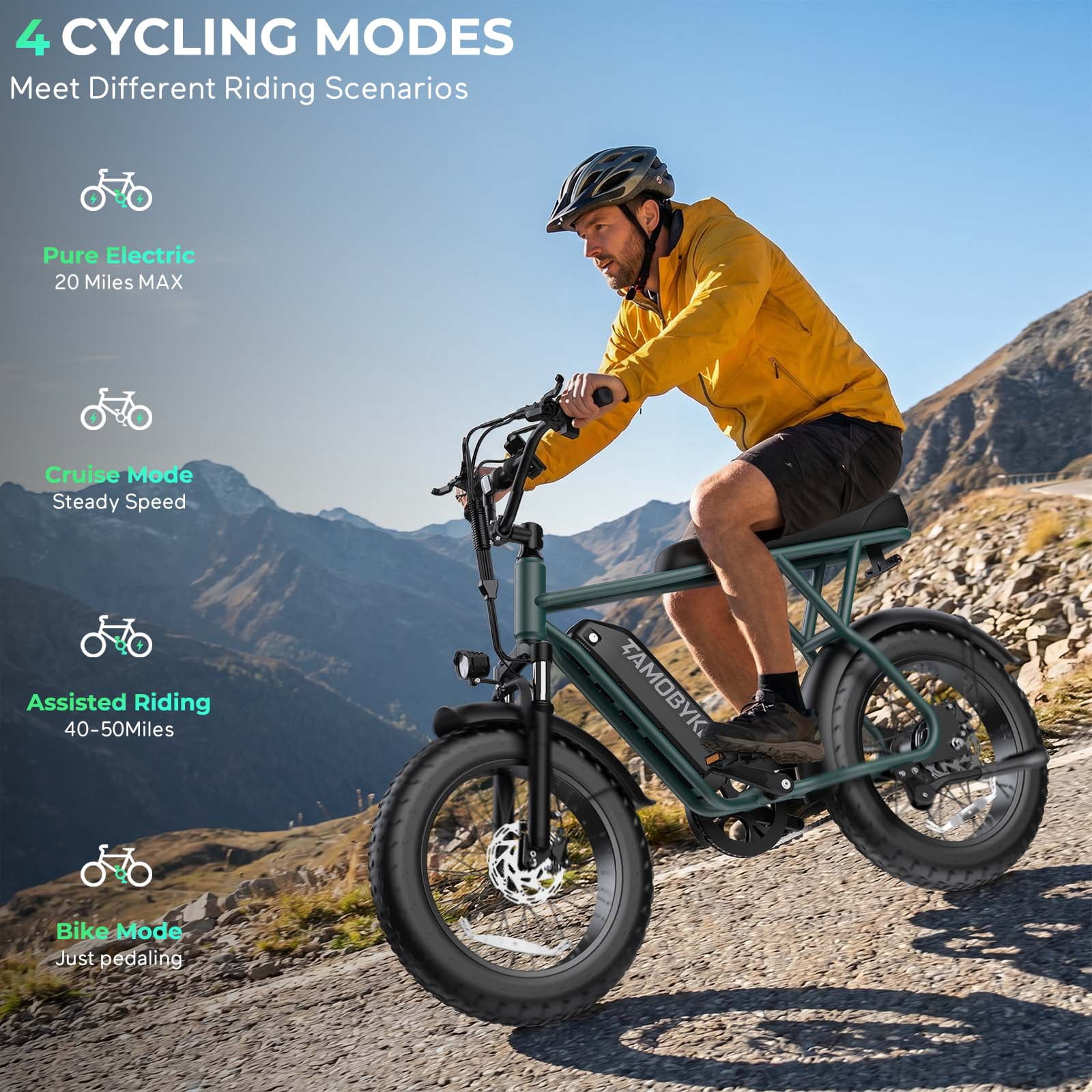 Tamobyke T63 Electric Bike for Teens&Adults,750W Motor up to 20MPH,36V/13Ah Battery,20"x4.0" Fat Tire E-Mountain Bike,App Control,UL2849