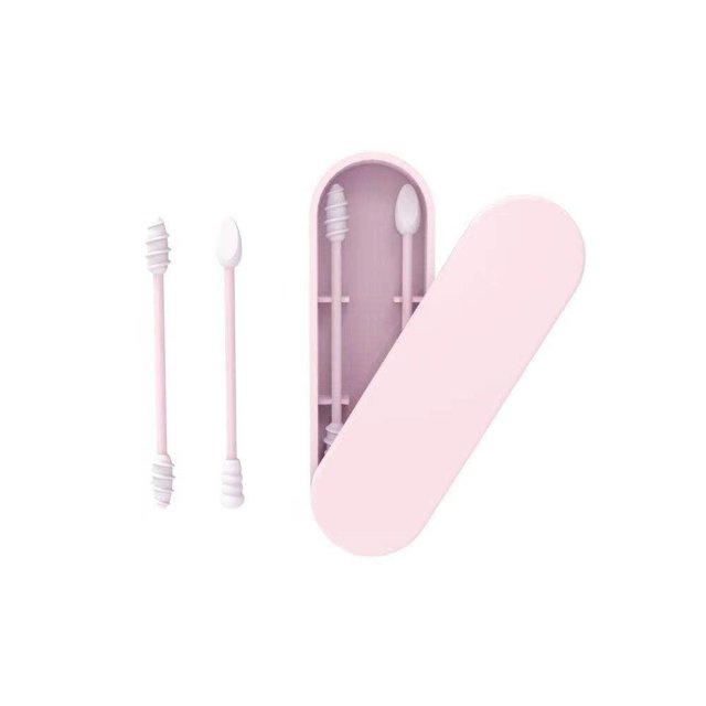 Portátil y reutilizable: hisopos de silicona de doble punta, para maquillaje y artículos esenciales de viaje para el cuidado de los oídos (rosa)