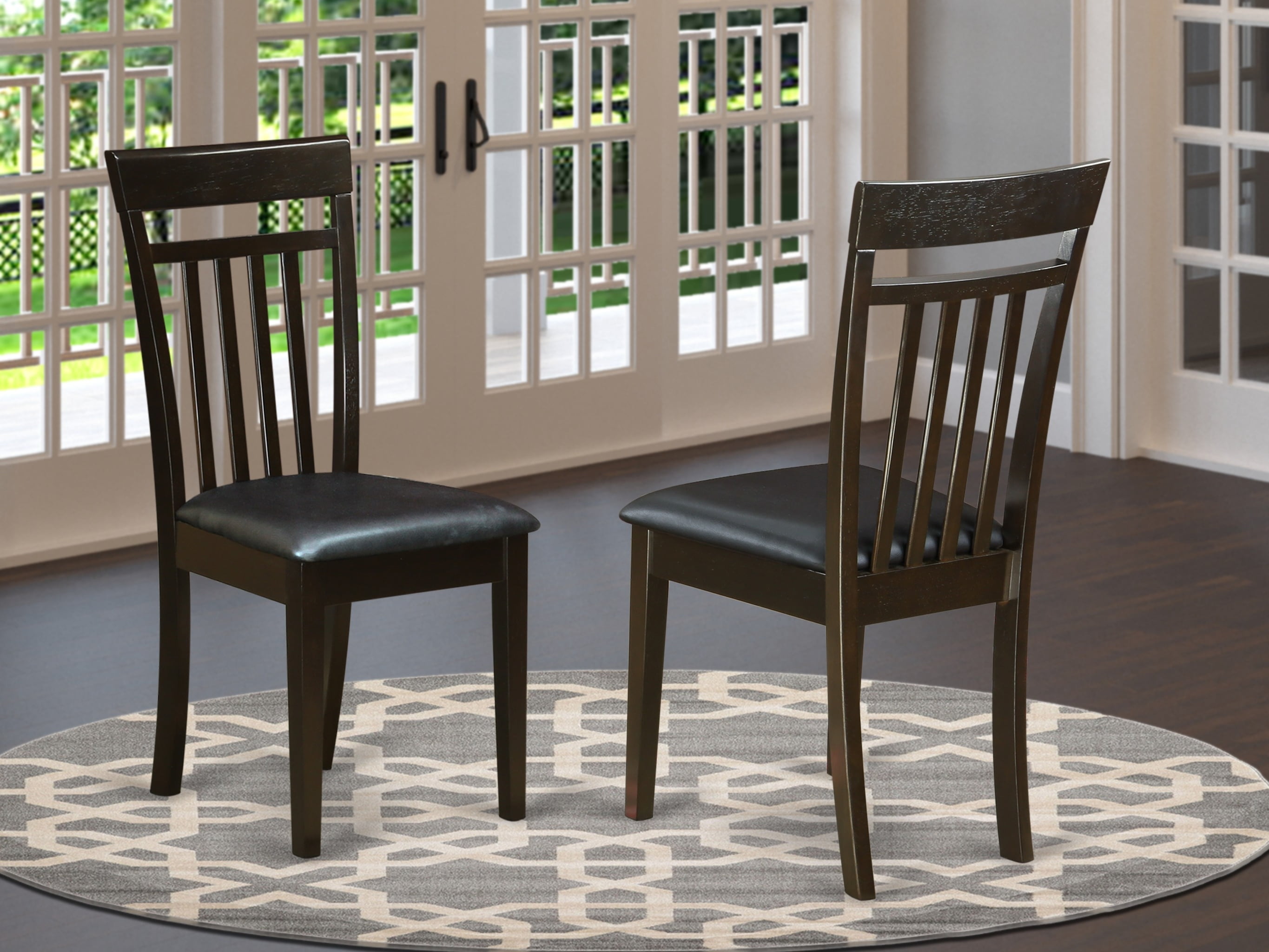 CACCAPLC Capri slat back kitchen Chair with Leather Upholstered Seat Set of 2
