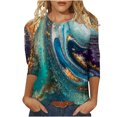 thumbnail image 2 of Blouses pour Femmes Mode Féminine T-shirt Imprimé Ample Manches 3/4 Blouse Col Rond Hauts Décontractés Manches 3/4 pour Femmes en Liquidation, 2 of 5