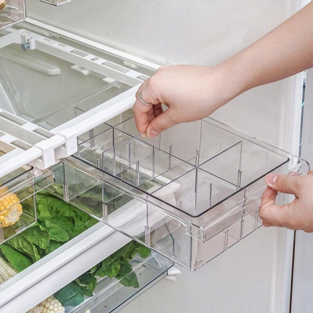 PET Refrigerator Drawer Storage Box Non-grid 4-8 Grid Separate Food Vegetable Fruit Fresh Containers Rectangular Box Organizer