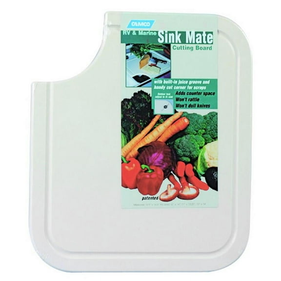 Camco RV Sink Mate Cutting Board - Cut Corner for Scrap Disposal - White, Polymer (43857)
