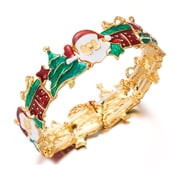 NICKSUN Christmas Enamel Stretch Bangle Bracelet for Women, Santa Claus Christmas Tree Gift Box Statement Bracelet, Festive Xmas Holiday Costume Jewelry for Party Christmas Gift Stocking Stuffer