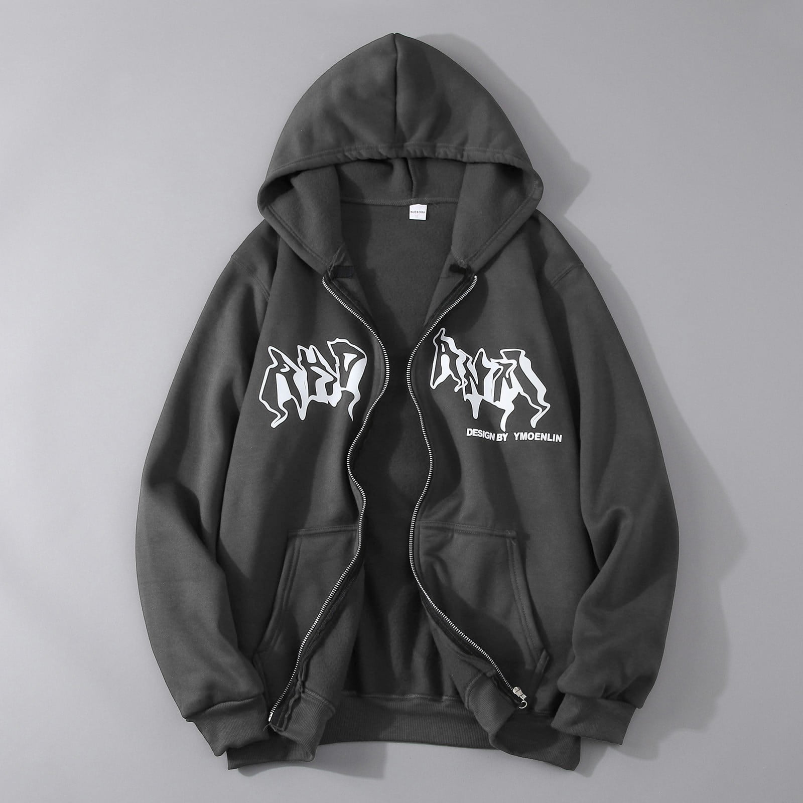 Men's Zip Up Hoodie Hop Streetwear Gothic Print Sweatshirt 90s