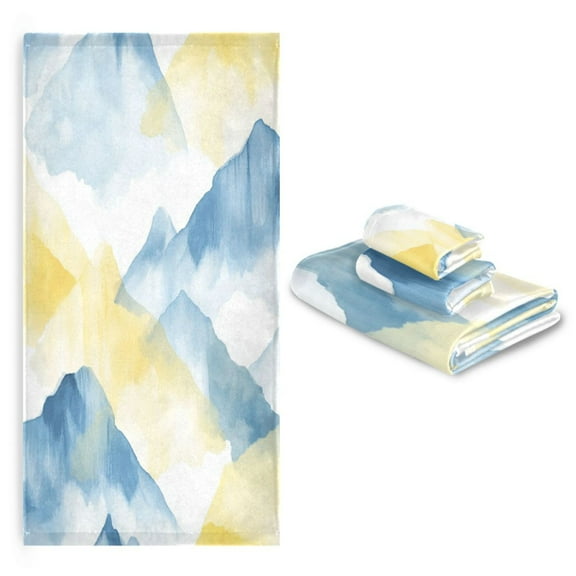 3 Pack Towel Set with Bath Towels, Hand Towels & Washcloths for Everyday Use Light Blue and Yellow Mountain