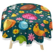 SKYSONIC Easter Eggs Colorful Round Tablecloth 60inch Indoor Wrinkle Free, Grey Rabbit Circular Lace Table Cover Washable for Kitchen Party BBQ Dining Decor