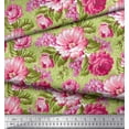thumbnail image 3 of Soimoi Moss Tissu Georgette Feuilles & Pivoines Imprimés Floraux au Mètre 42 Pouces de Large, 3 of 5