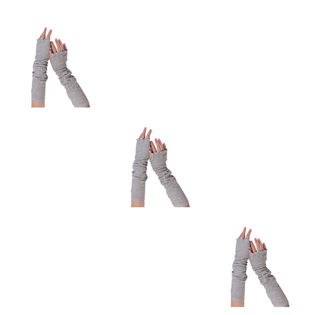 relayinert 1 Pair Long Arm Cover High Elasticity Anti-skidding Comfortable Fingerless Gloves Multiple Collocations Mountaineering Ruffle Light Gary 3Set
