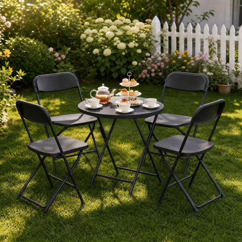 Kelno 4 Pack Plastic Folding Chairs 330lb Capacity Lightweight Foldable Chairs with Metal Frame Indoor Outdoor Stackable Seating, Black