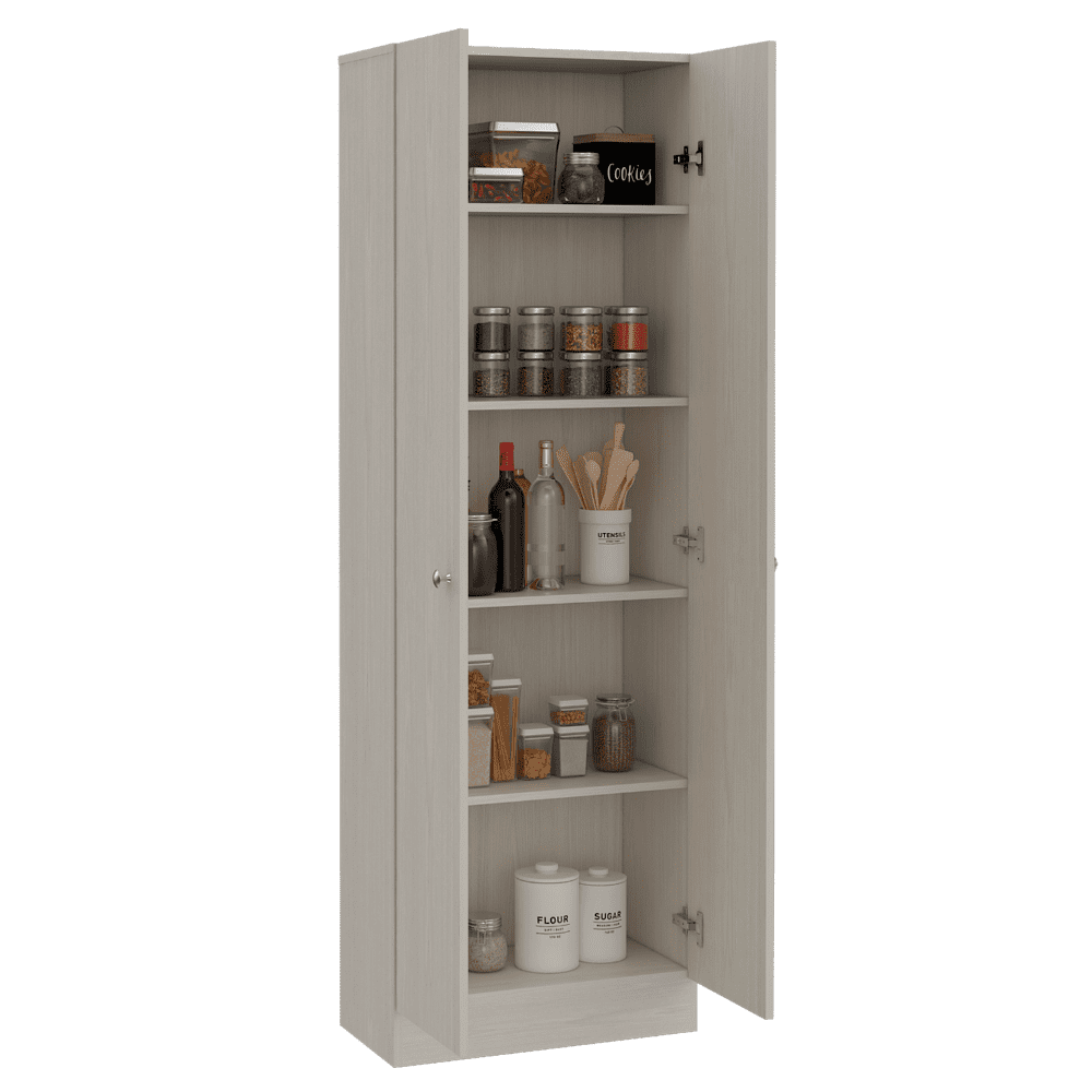 Multistorage Pantry Cabinet, Five Shelves, Double Door Cabinet White